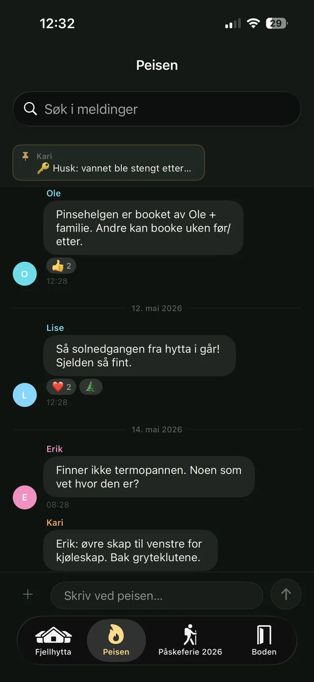 Peisen: hyttas chat mellom turer