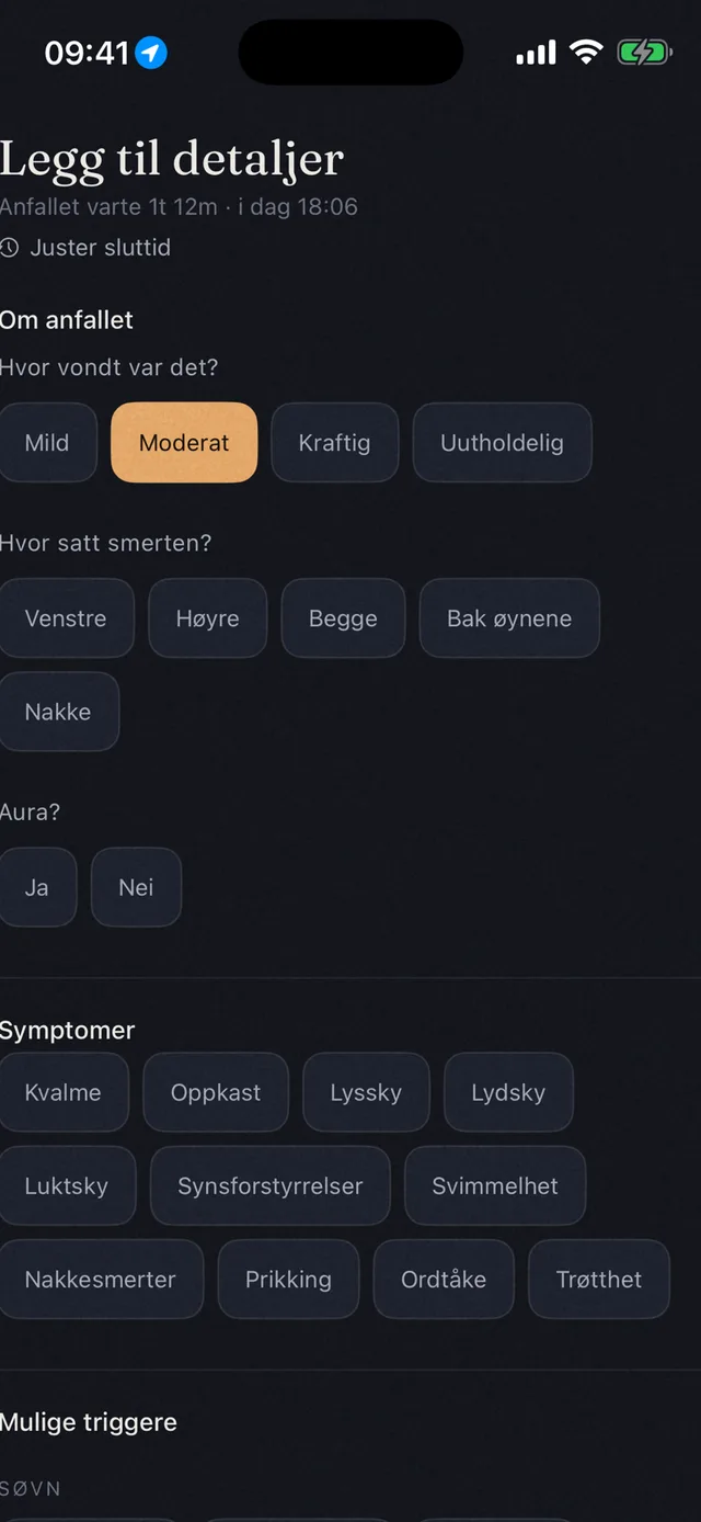 Detaljer for et anfall