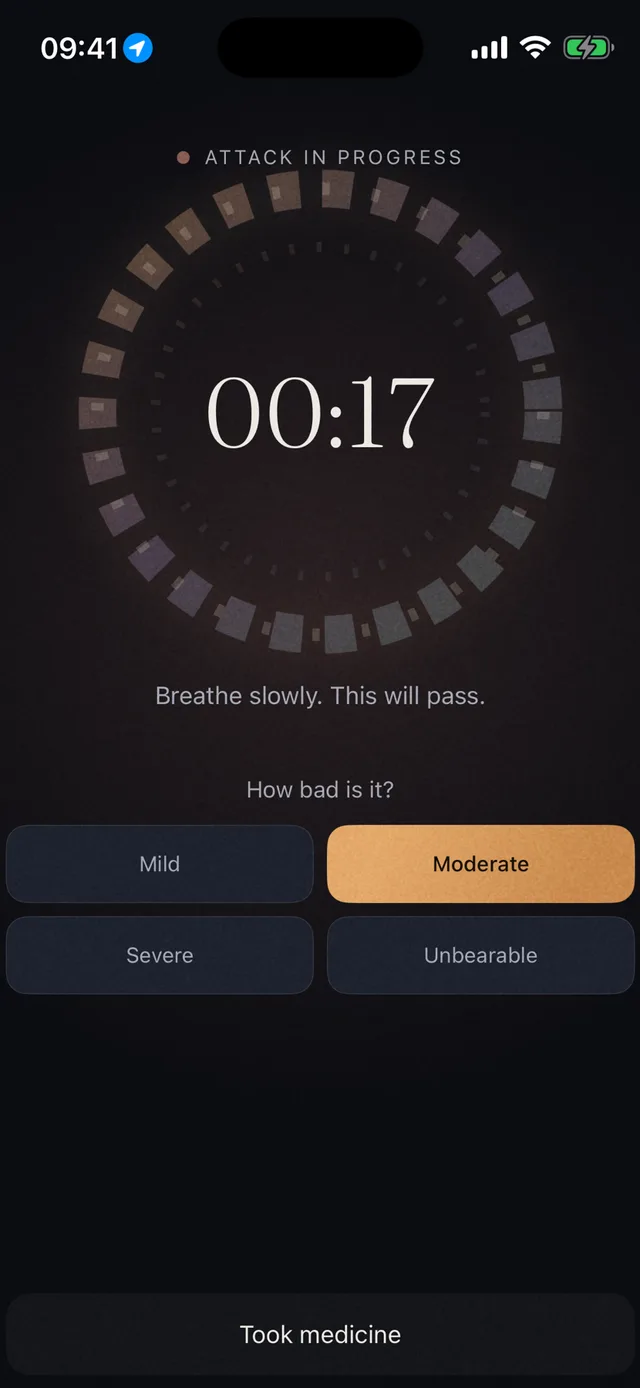 An attack in progress, with timer and intensity