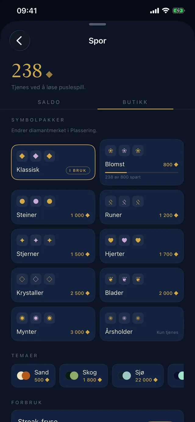 Spor-butikken med symbolpakker og temaer