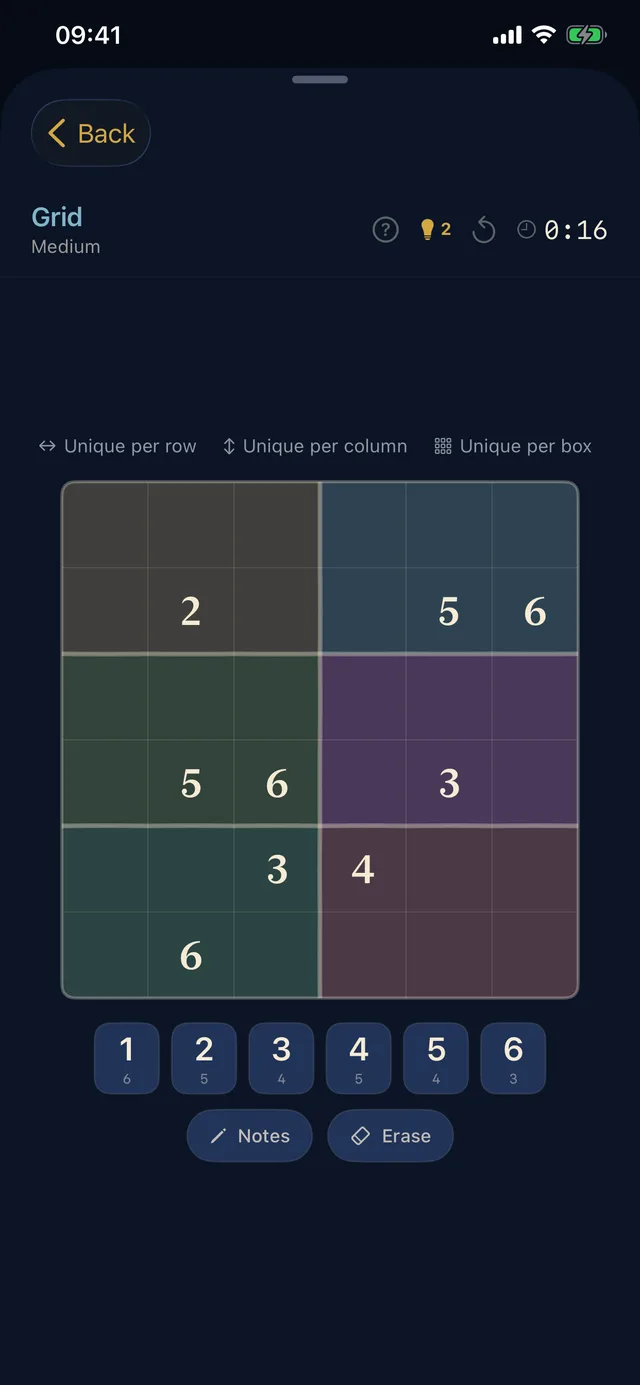 Grid: numbers that must be unique per row, column and box
